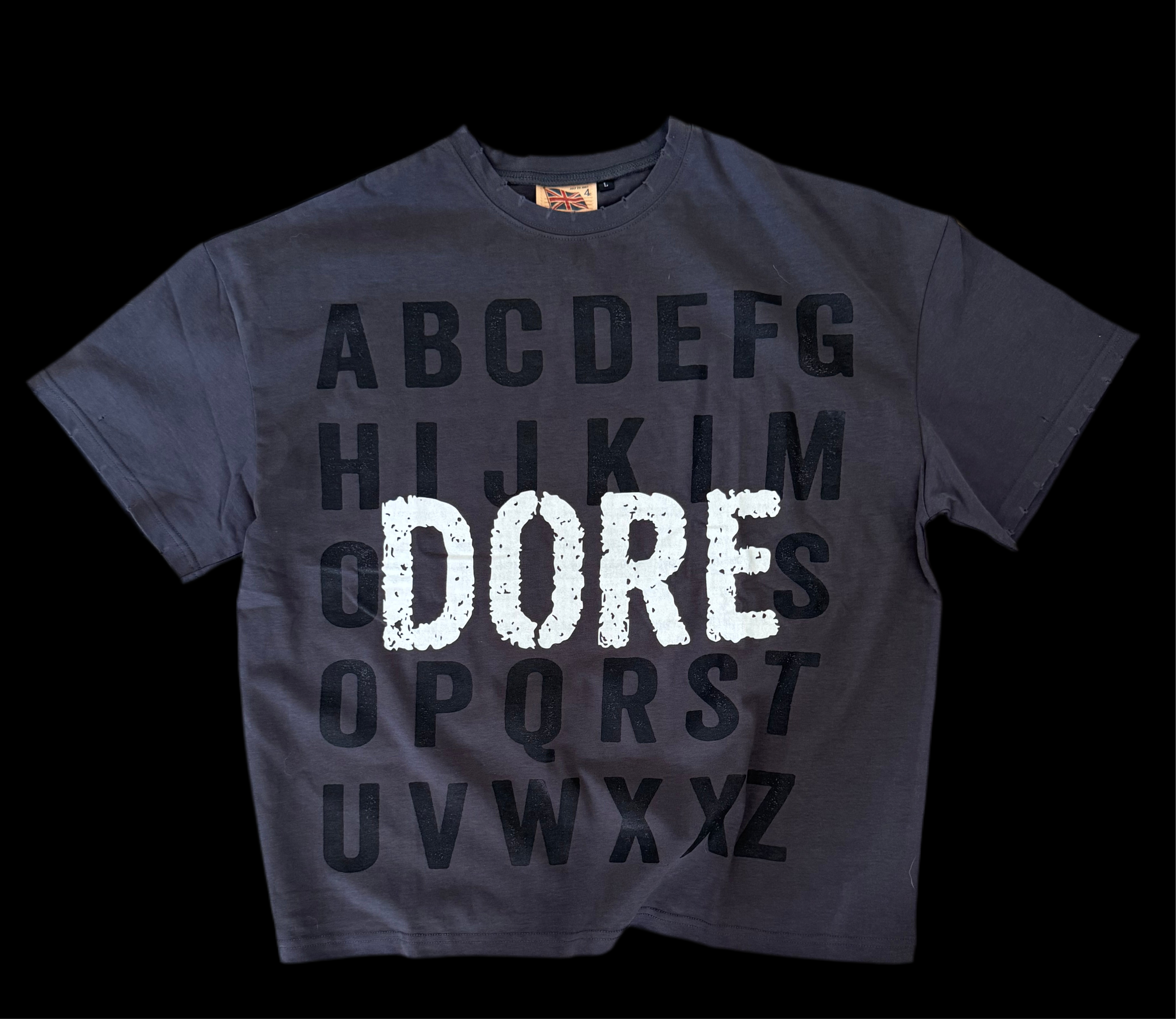 DISTRESSED ALPHABET T-SHIRT CHARCOAL